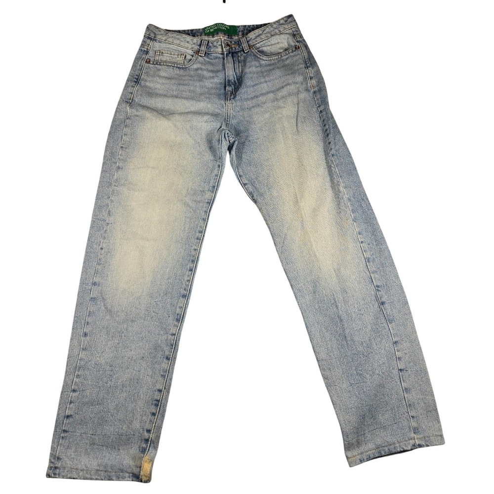 United Colors of Benetton Light Wash Straight Leg High Rise Denim Jeans Blue